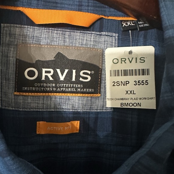 Orvis Active‎ Fit Shirt Men 2XL Long Sleeve Blue Plaid Button Down UPF 40  NWT - Picture 8 of 8